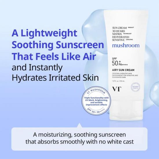  VT COSMETICS Airy Sun Cream Mushroom SPF 50+ PA++++  50ml