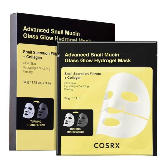 Кутия с 3 бр. маски COSRX Advanced Snail Mucin Glass Glow Hydrogel Mask 34gx3pcs